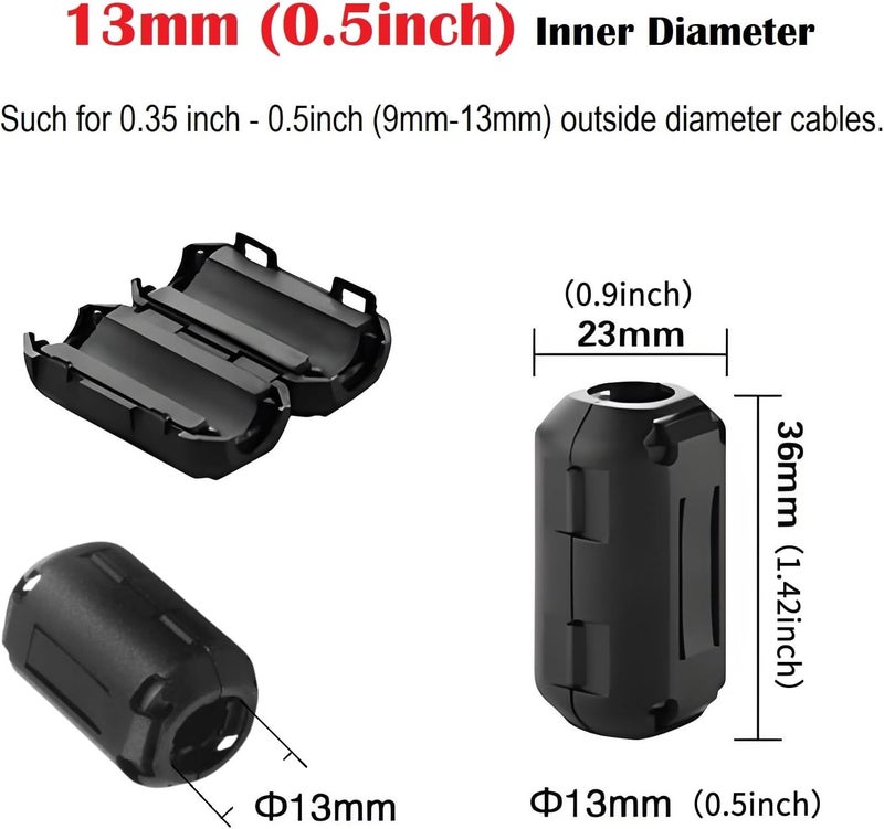 VSKEY Clip-on Noise Filter, [10pcs 13mm] Anti-interference High-Frequency Ferrite Core Choke Clip Subwoofer,Amplifier,Speaker,Video,Radio,Home Power Audio Device Coaxial Cable(0.5 inch Inner Diameter) - Image 2